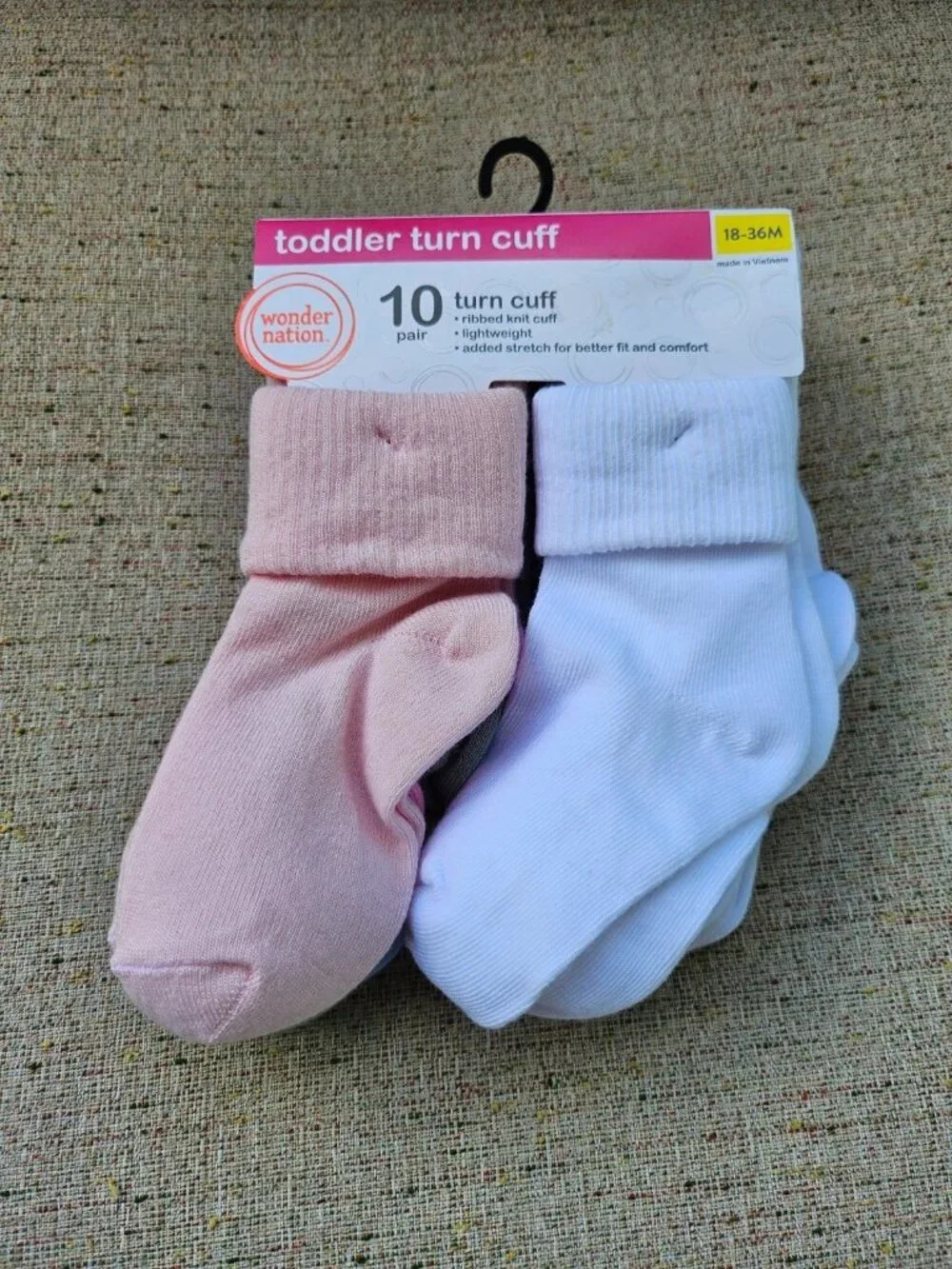 Wonder Nation Kids Socks Turn Cuff Ribbed Multi Color Size 18-36M set of 10 NWT